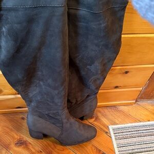 Dark Green Suede Knee-High Boots